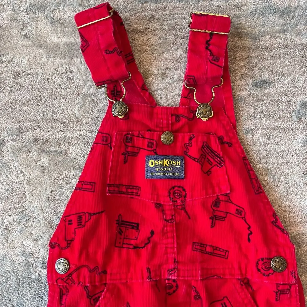 Vintage OshKosh B'gosh Red Corduroy Tools Overalls 4T USA